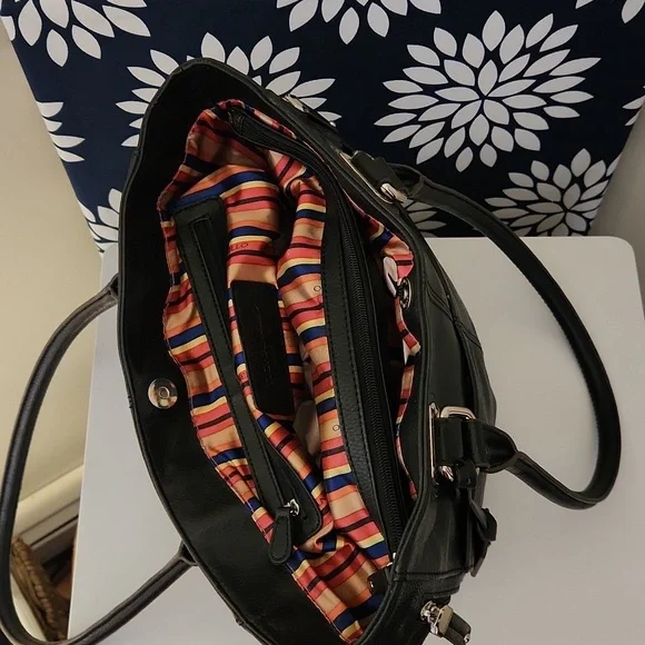 Tignanello Black Pebbled Leather Black Handle Tote Bag - Picture 5 of 10